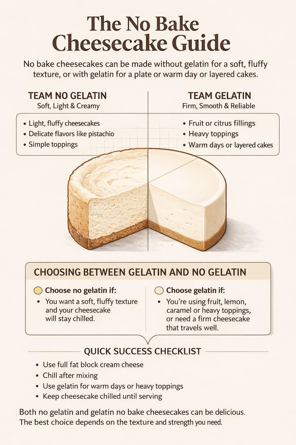 Gealtin vs No Gelatin In No Bake Cheesecakes Infographic